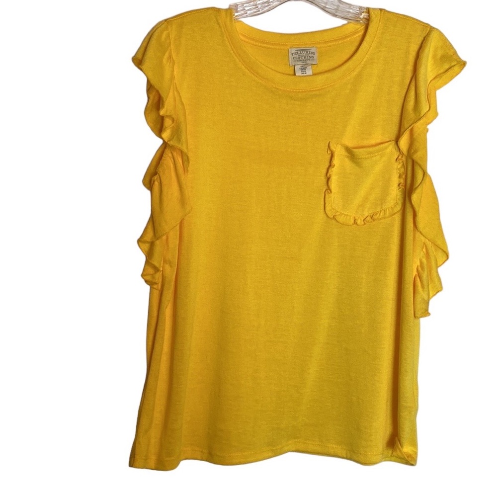 TELLURIDE Clothing Co Casual Scoop Neck Frilled Ruffles Top M Yellow Cottagecore